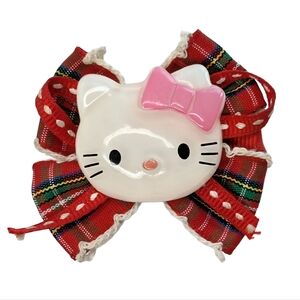 Hello Kitty Y2K Cat Cartoon Custom Red Tartan Clip in hair‎ Bow